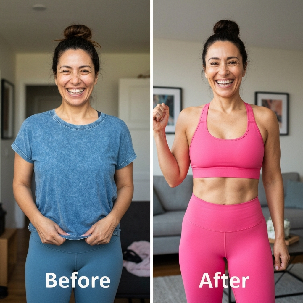 Woman celebrating her health transformation